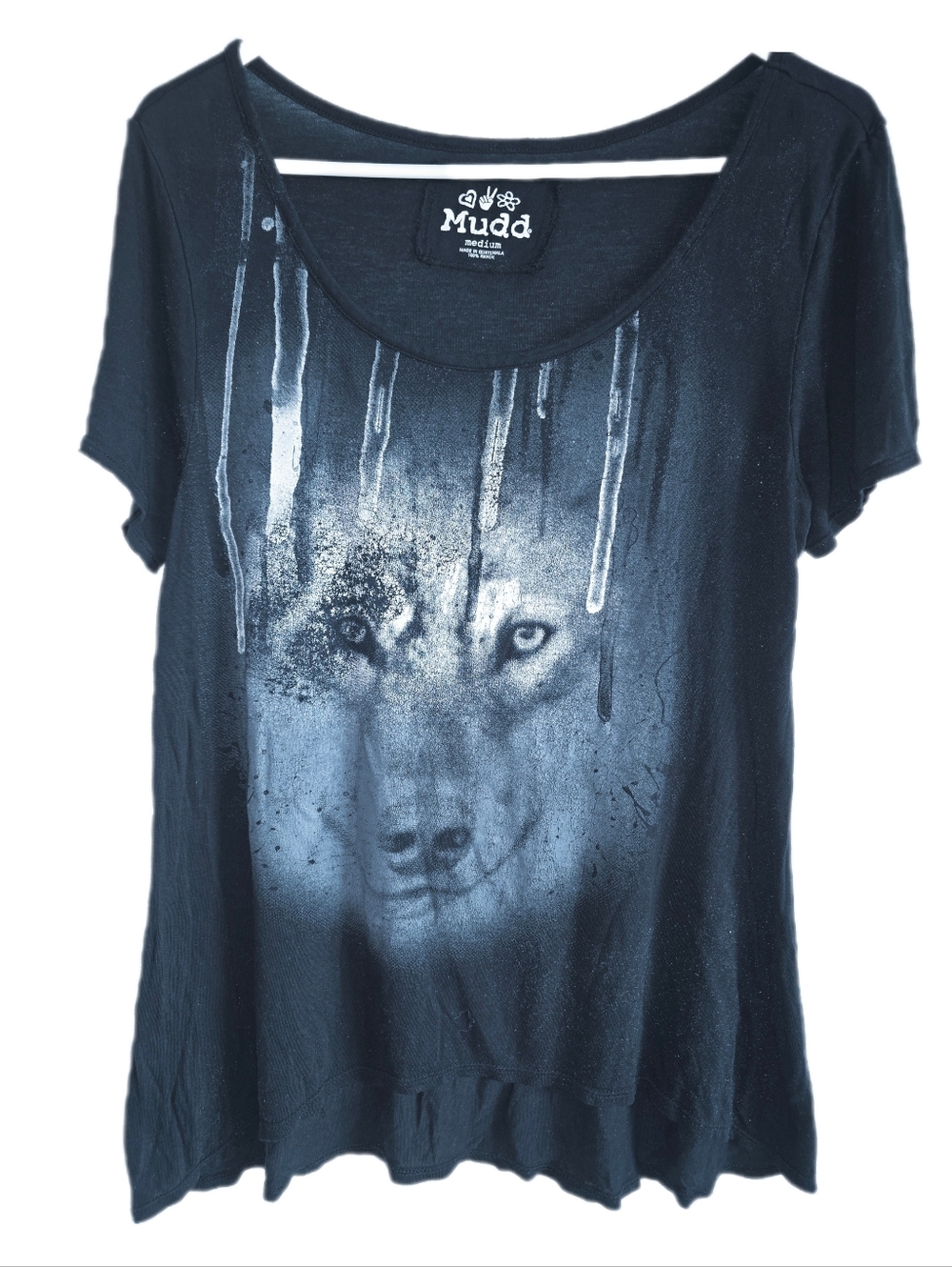 Mudd Wolf Graphic Grungey Black Tee